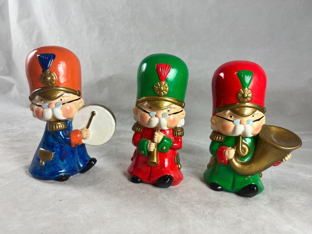 Set of 3 Holiday Paper Mache Musicians Band Figurines 4.5" Tall Japan Vintage